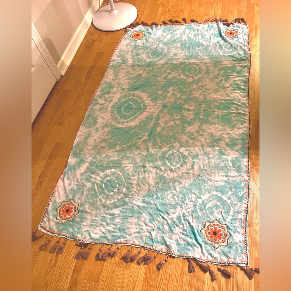 SKEMO Large Embroidered Tassel Shawl/Wrap. Handmade. Tie dye. Made in Indonesia